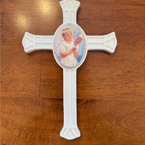 White Ceramic Cross with First Communion Design